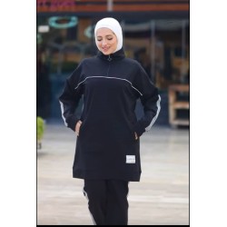 طقم سبورت أسود طويل بسحاب علوي