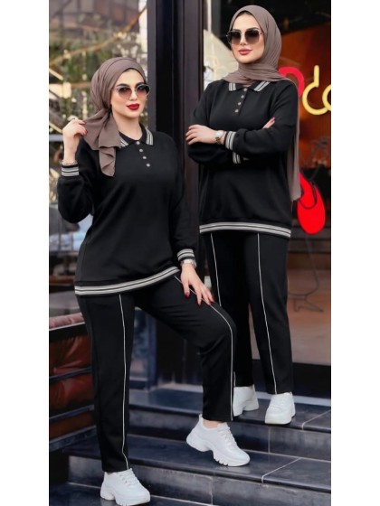 طقم سبورت أسود بياقة بولو طقم سبورت أسود بياقة بولو